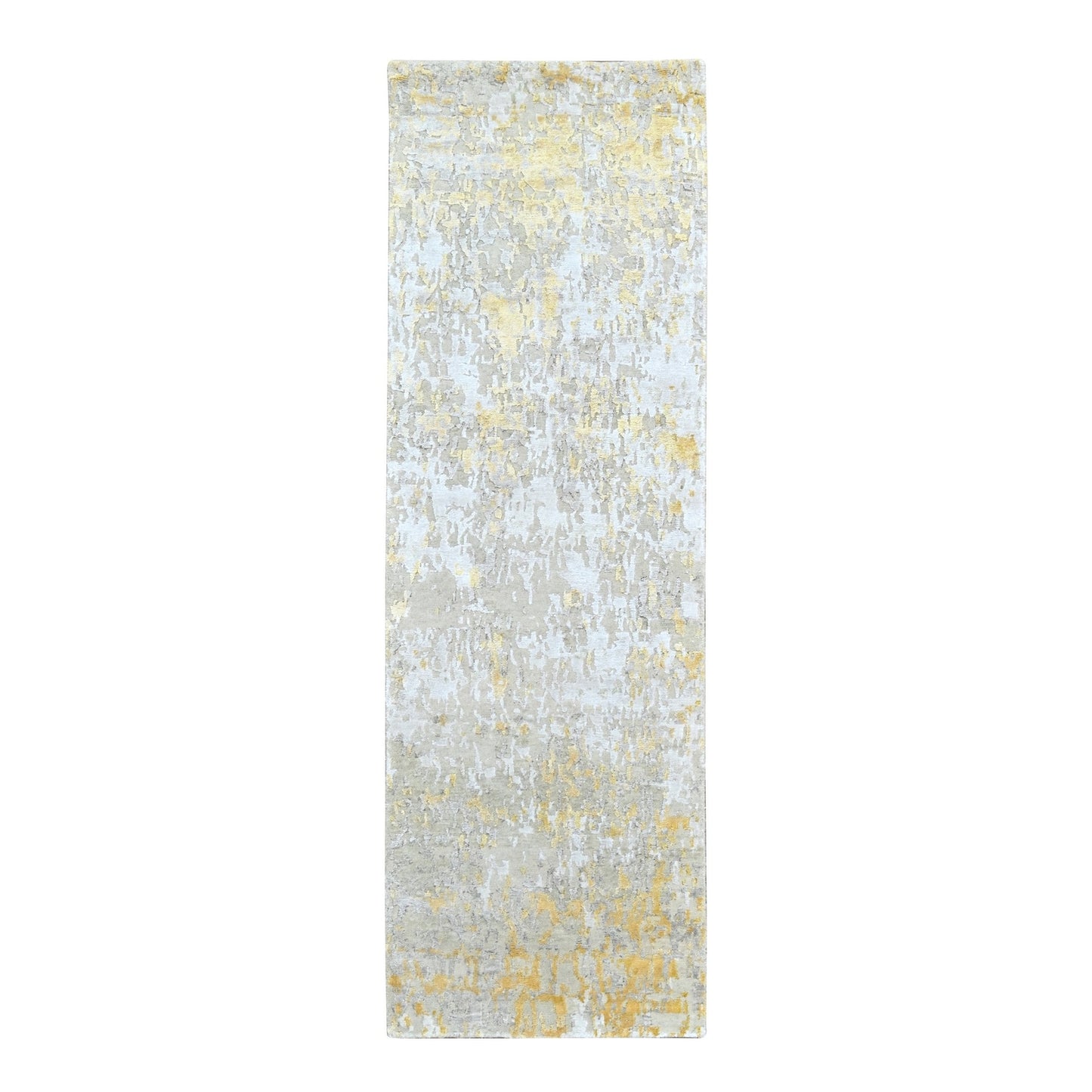 2'7"X7'10" Beige Abstract Design Wool And Silk Hand Knotted Runner Rug