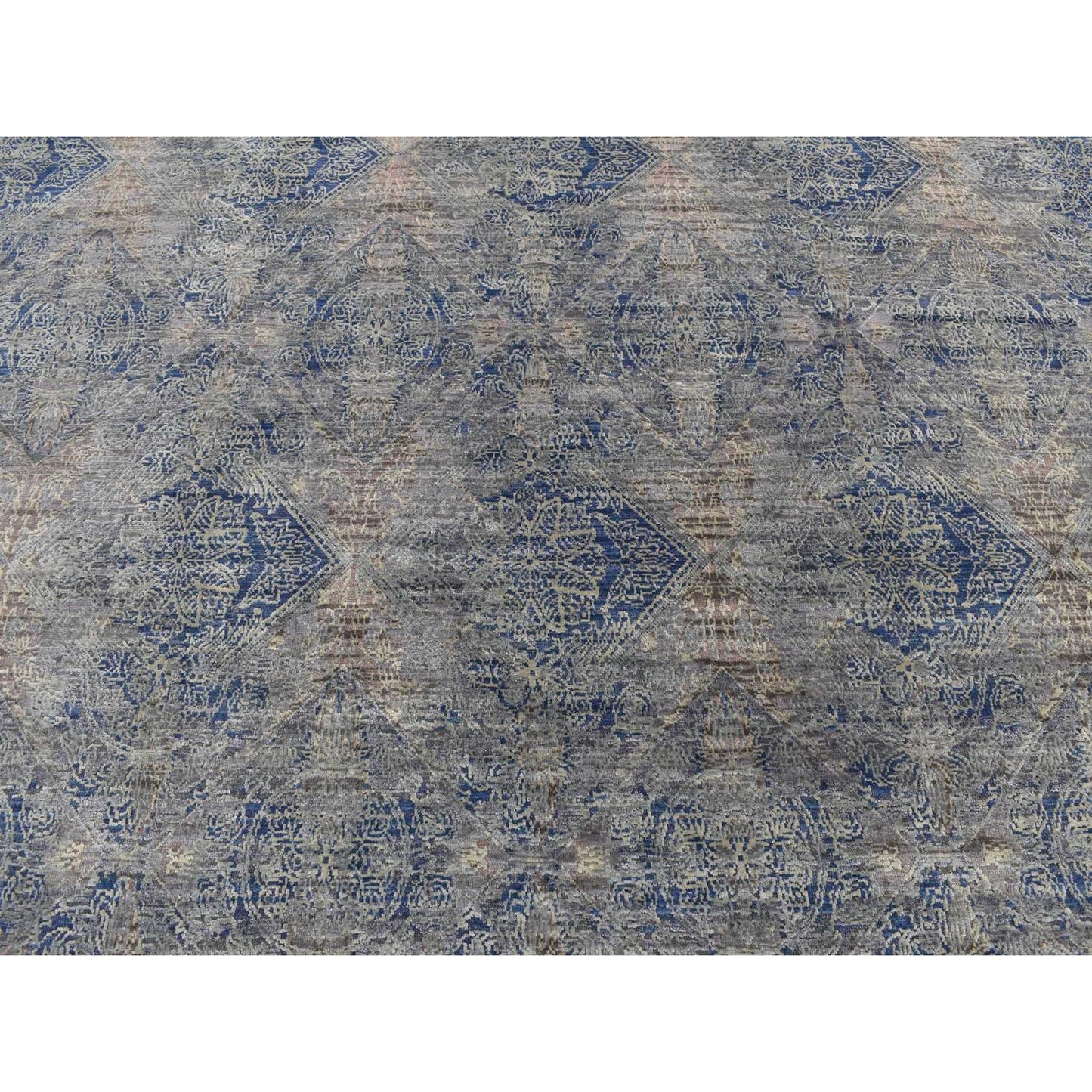 8'X10'2" Gray Erased Rossets Silk With Wool Hand Knotted Oriental Rug