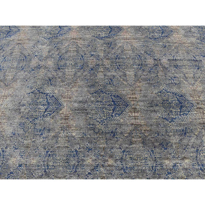 8'X10'2" Gray Erased Rossets Silk With Wool Hand Knotted Oriental Rug