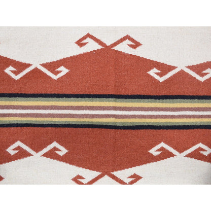 5'2"X7' Ivory Navajo Design Flat Weave Wool Hand Woven Rug