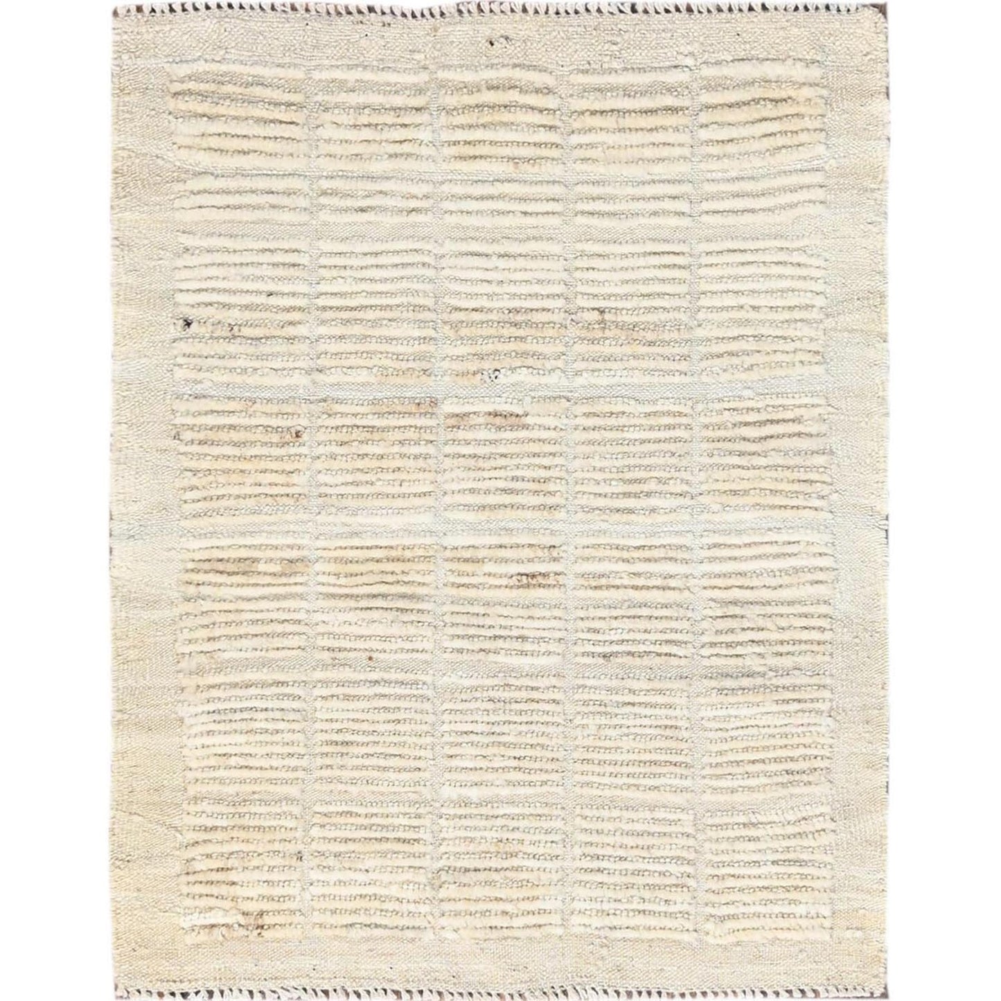 2'3"X2'9" Ivory Mat Rug Moroccan Weave Grid Design Wool Hand Knotted Sample