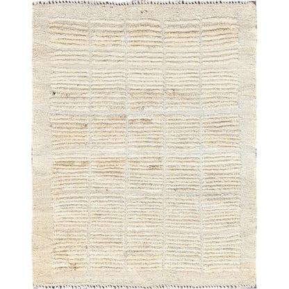 2'3"X2'9" Ivory Mat Rug Moroccan Weave Grid Design Wool Hand Knotted Sample