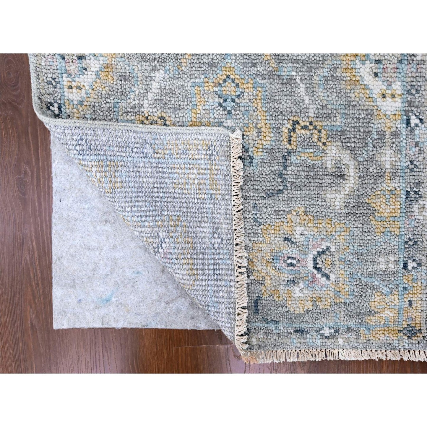 2'7"X8'5" Fossil Gray Oushak Design Hand Knotted Pure Wool Runner Rug