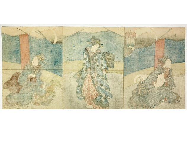 Kunisada Japan Woodblock Prints - 3 Beautiful Women Original Triptych Ukiyoe Edo