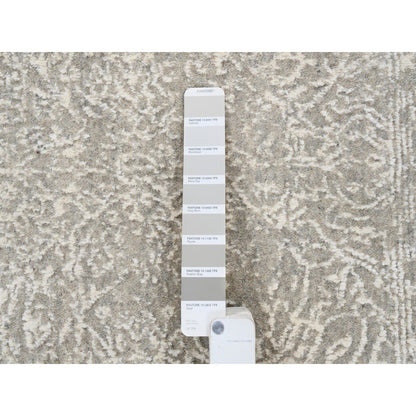 2'7"X12' Beige Wool And Silk Hand Loomed Fine Jacquard Round Rug