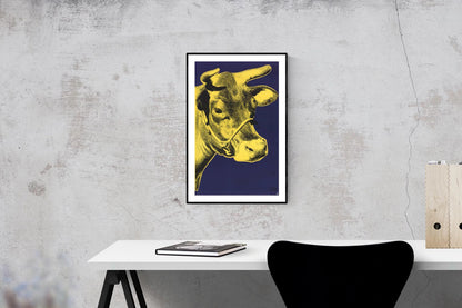 Andy Warhol Cow Yellow On Blue Background (Sm) " Poster Pop Ar