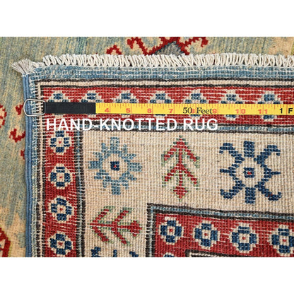 2'9"X13'7" Ivory Kazak With Geometric Design Hand Knotted Rug Wool Runner