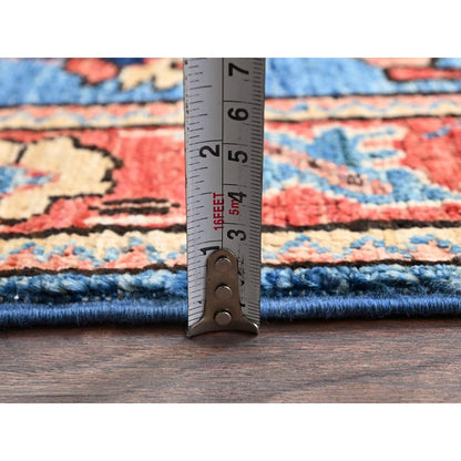 4'1"X10' Denim Blue Heris All Over Design Soft Hand Knotted Runner Rug