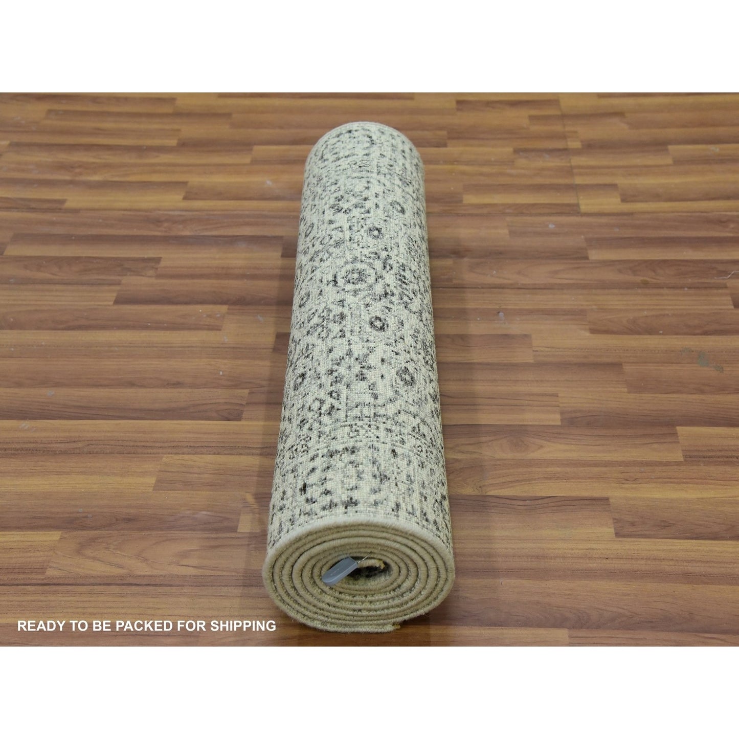 2'9"X10' White Mamluk Dynasty Design Undyed Wool Hand Knotted Runner Rug