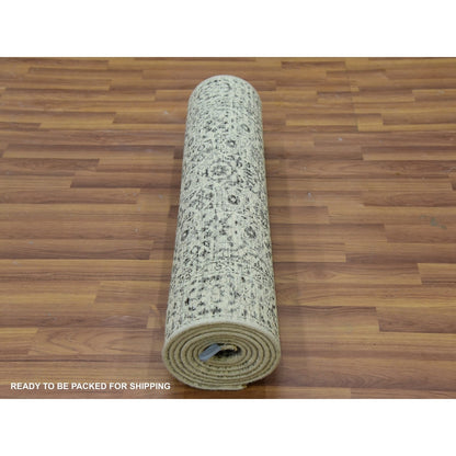 2'9"X10' White Mamluk Dynasty Design Undyed Wool Hand Knotted Runner Rug