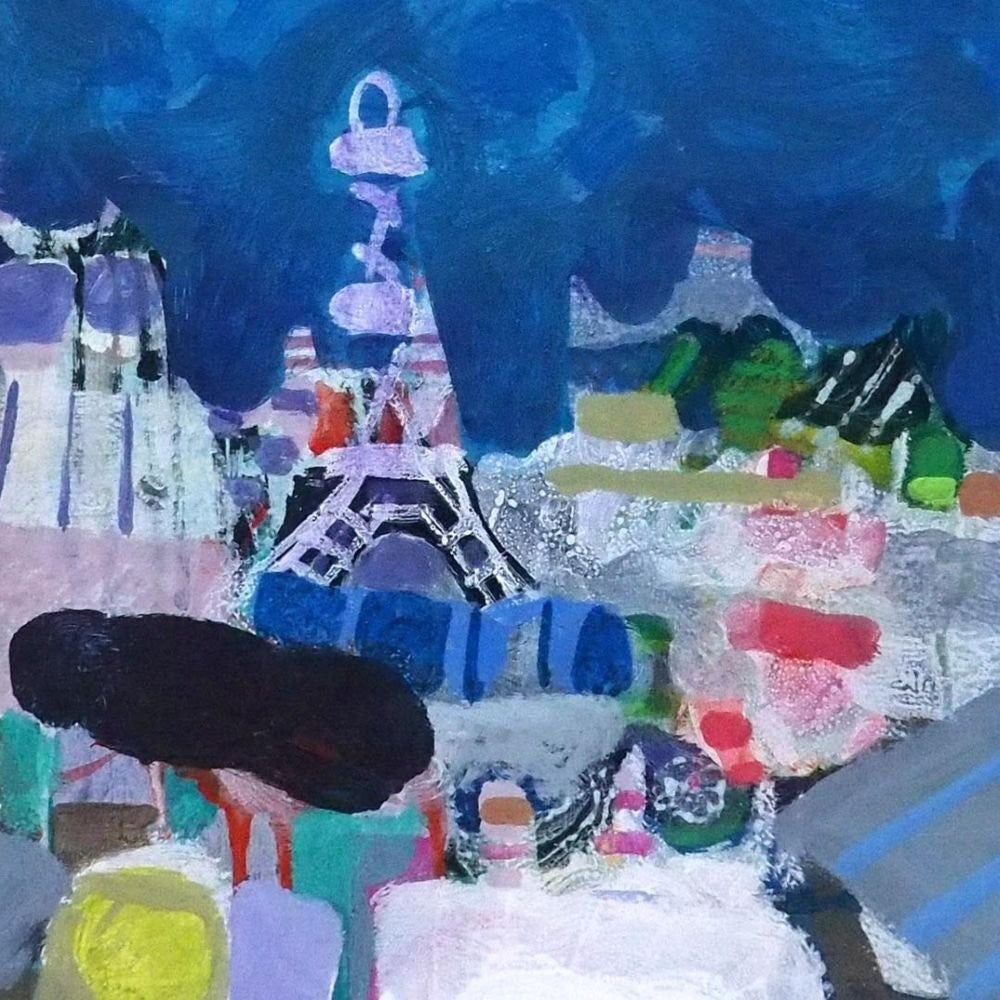 Oil painting canvas signed framed Paris art Eiffel Tower Gilles Gorriti