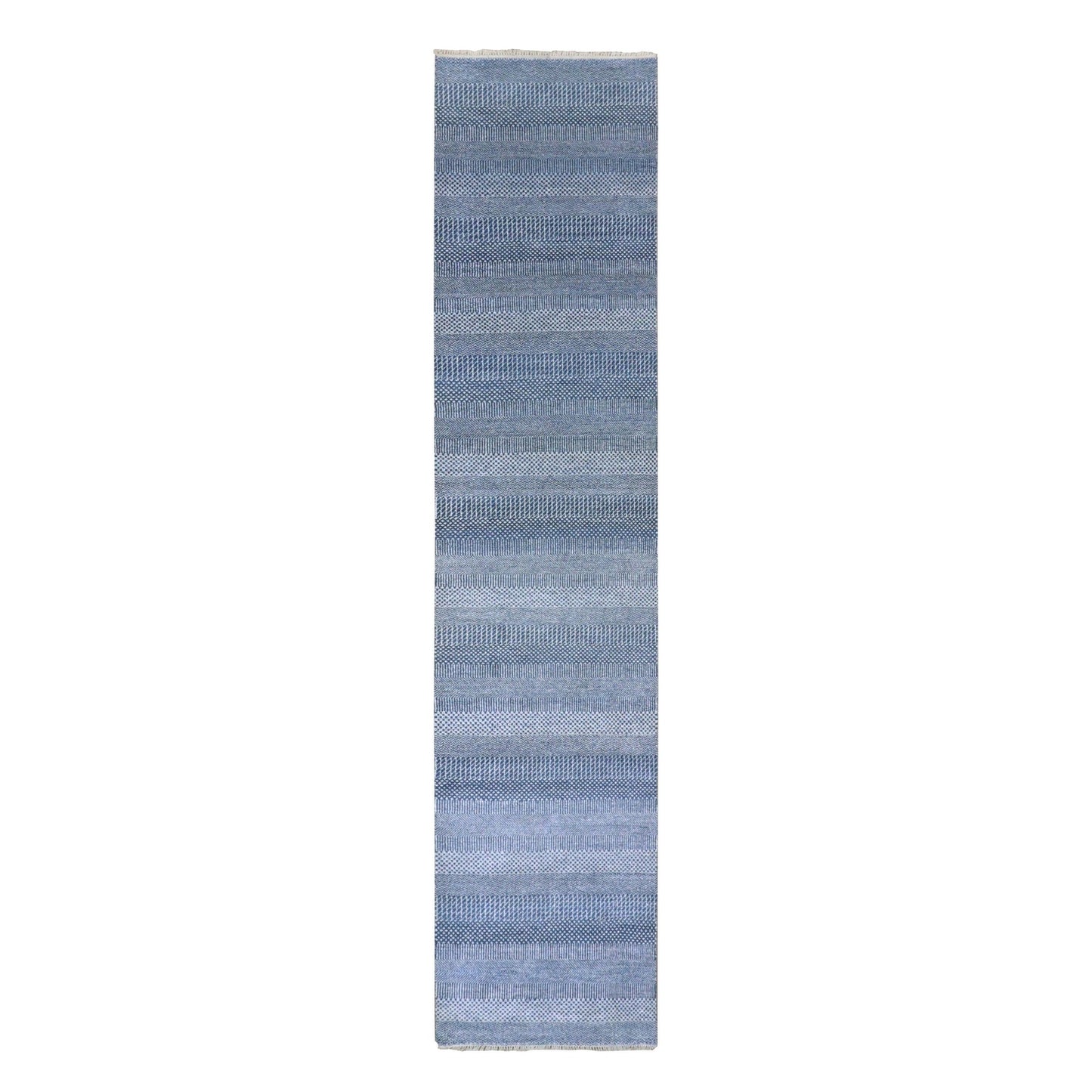 2'7"X12' Penn Blue Modern Grass Wool And Silk Hand Knotted Runner Rug