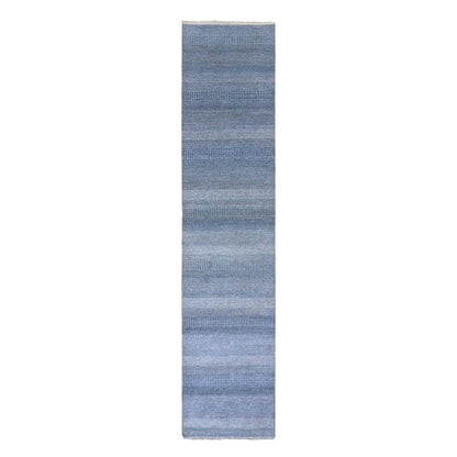 2'7"X12' Penn Blue Modern Grass Wool And Silk Hand Knotted Runner Rug