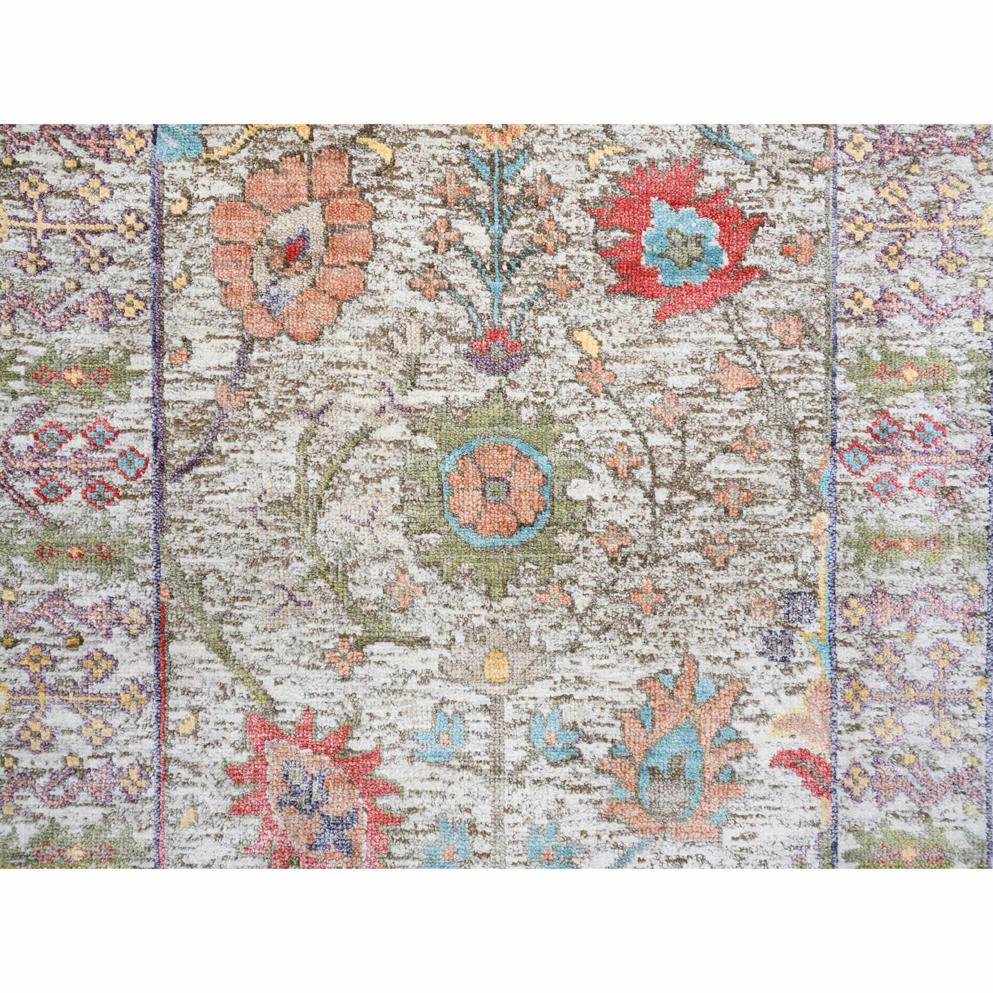 2'2"X3'1" Beige Silk With Textured Wool Hand Knotted Oriental Mat Rug