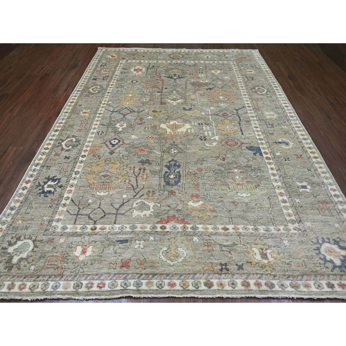 8'6"X11'2" Khaki Brown 100% Wool Afghan Angora Oushak Hand Knotted Rug