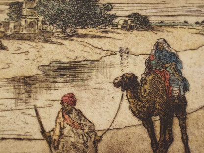 Charles W. Bartlett "Man Leading Camel" Hand-Colored Etching Signed Proof C.1920