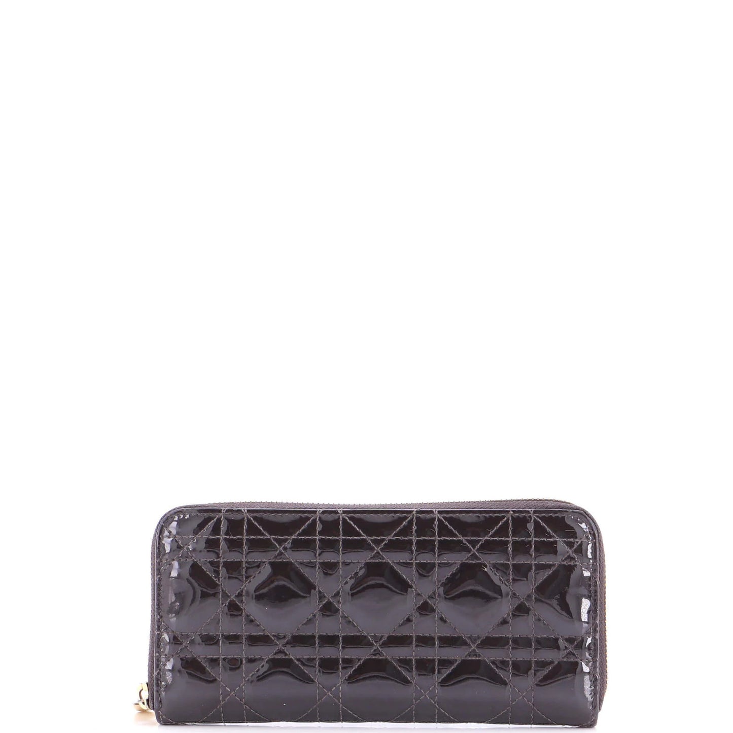 Christian Dior Lady Dior Zip Around Wallet Cannage Quilt Patent Long