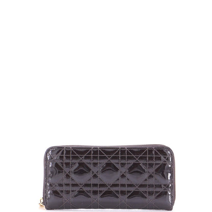 Christian Dior Lady Dior Zip Around Wallet Cannage Quilt Patent Long
