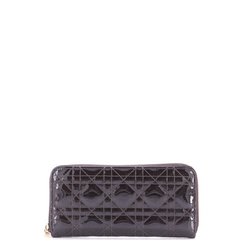 Christian Dior Lady Dior Zip Around Wallet Cannage Quilt Patent Long