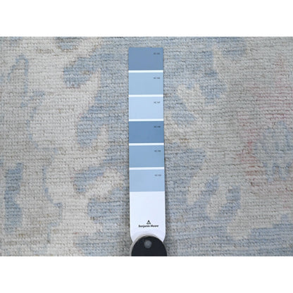 2'7"X15'3" Queen Blue Hand Knotted Angora Oushak Xl Runner Oriental Rug