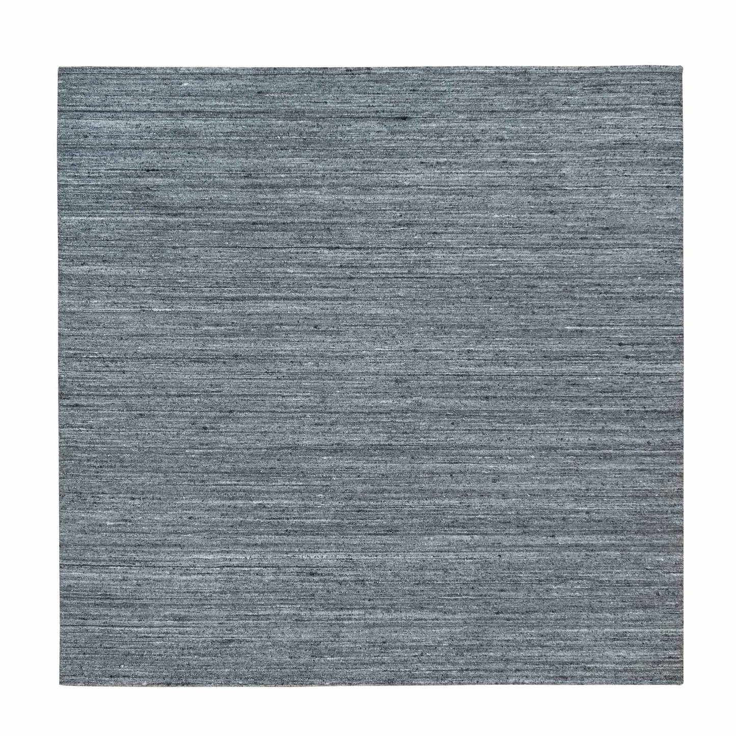 8'1"X8'1" Arsenic Gray Modern Striae Design Wool Hand Loomed Square Rug