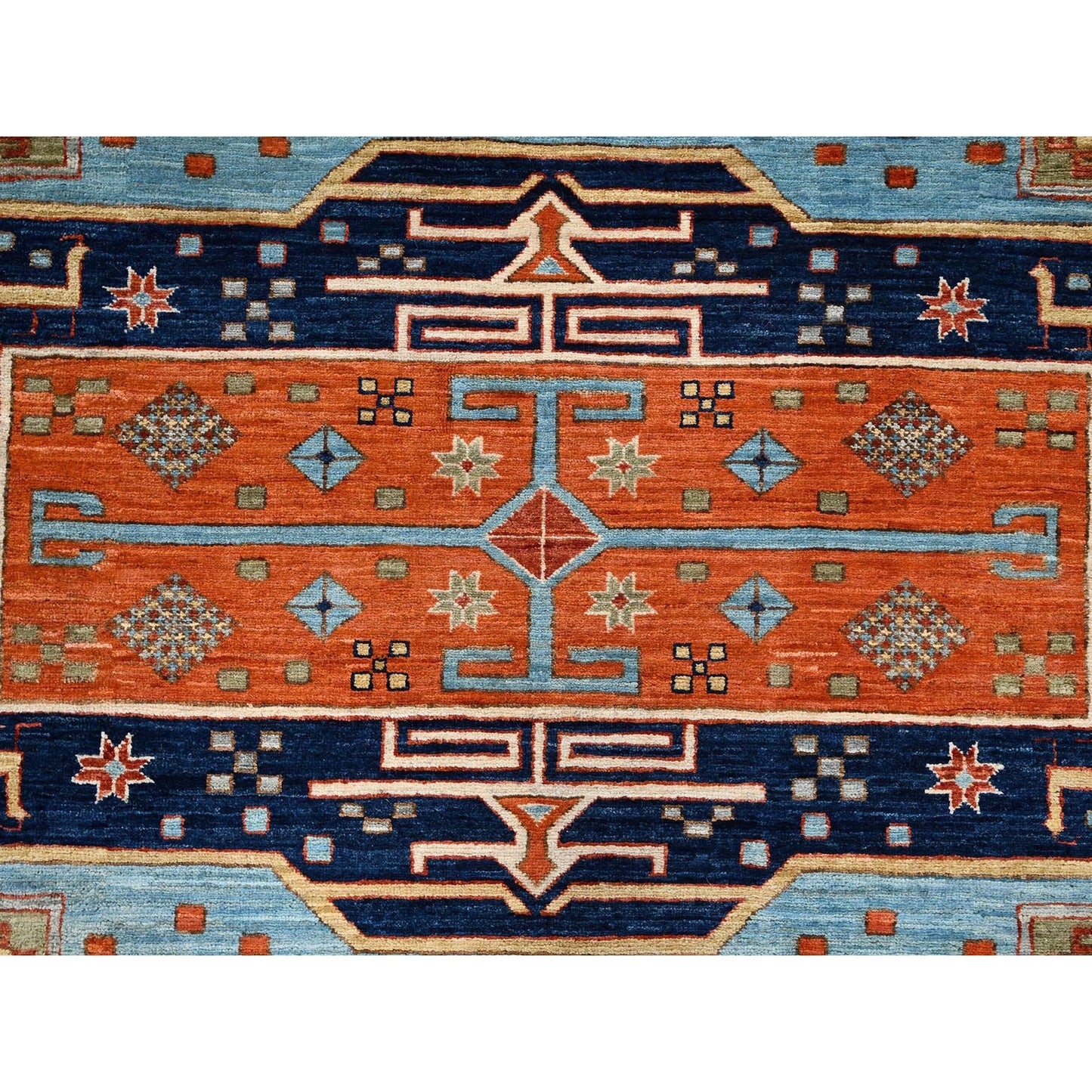 6'X8'6" Maya Blue Armenian Inspired Caucasian Design Wool Hand Knotted Rug