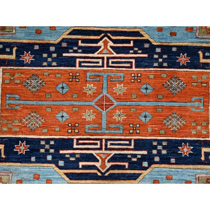 6'X8'6" Maya Blue Armenian Inspired Caucasian Design Wool Hand Knotted Rug