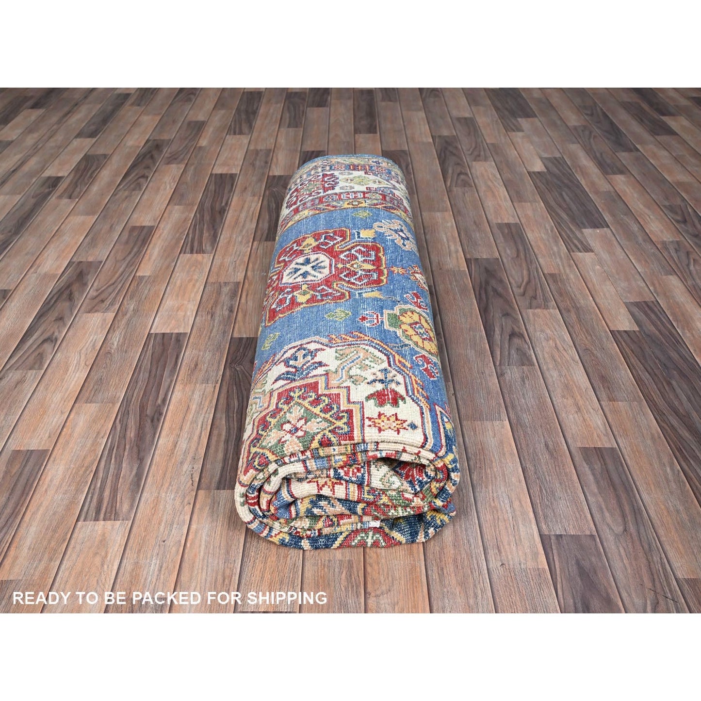 8'X10'1" Blue Soft Wool Kazak All Over Design Hand Knotted Oriental Rug