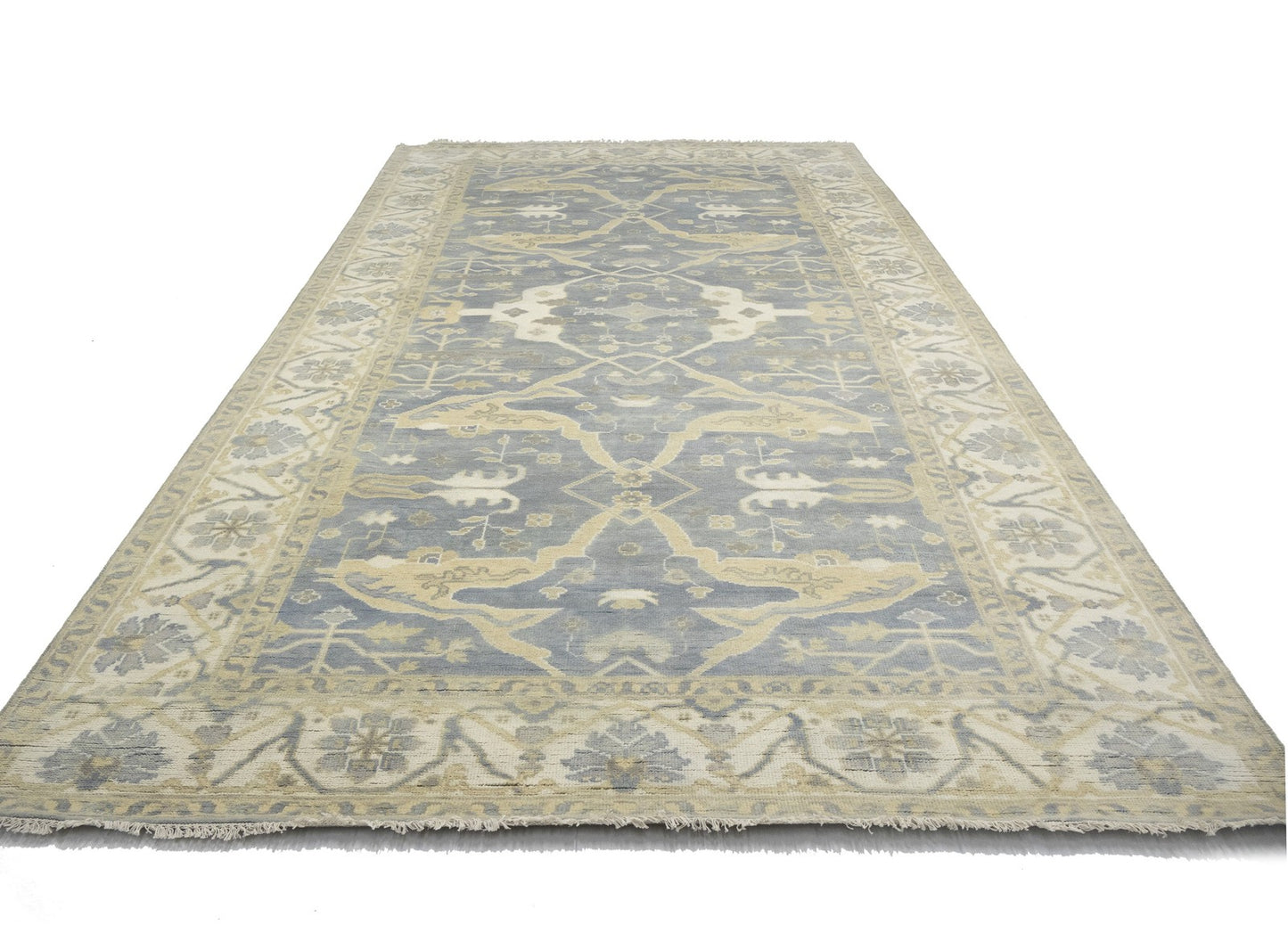 Muted 8X16 Gray Floral Oushak Oriental Rug Handmade Oversized Area Carpet