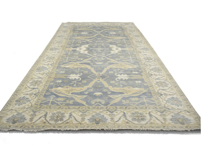 Muted 8X16 Gray Floral Oushak Oriental Rug Handmade Oversized Area Carpet