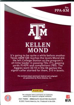 Kellen Mond 2021 Panini Immaculate Collegiate Autographed Game Worn Jersey Rooki