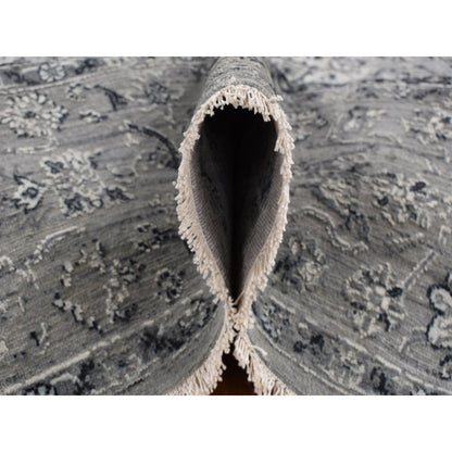 6'X9' Gray Zoroastrian Erased Design Silk With Wool Hand Knotted Rug