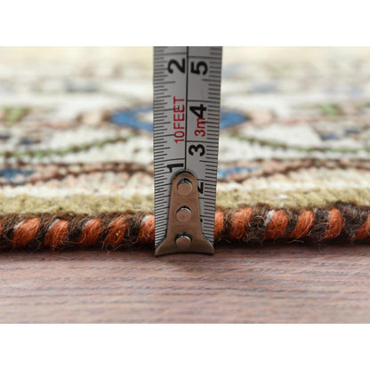 Green Worn Wool Hand Knotted Vintage Farsian Amadan Wide Runner Rug