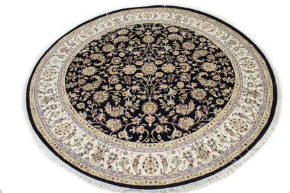 Handmade Indo-Nain Dark Navy Floral Design Round