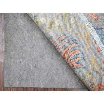 Rug 5'x5' Daphne Gray Hand Knotted Peshawar Birds of Paradise Wool Round