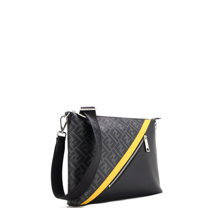 Fendi Front Zip Messenger Zucca Coated Canvas And Leather Large