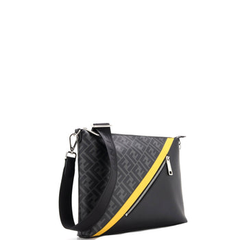 Fendi Front Zip Messenger Zucca Coated Canvas And Leather Large