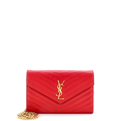 Saint Laurent Classic Monogram Wallet On Chain Matelasse Chevron Leather Medium