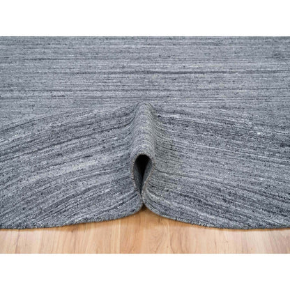 12'X12' Gray Hand Loomed Modern Striae Design Organic Wool Round Rug