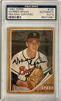 Warren Spahn Autographed 1962 Topps Card #100