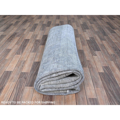 8'10"X12'4" Frost Gray Wool Sheared Low Vintage Hand Knotted Tebraz Rug