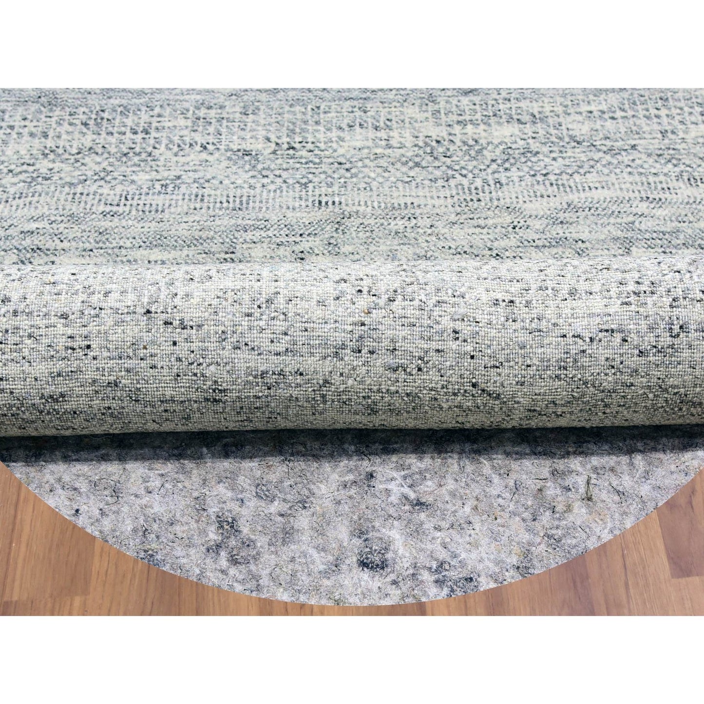 11'X11' Bright Gray Undyed Wool Grass Design Hand Knotted Round Rug