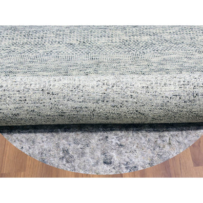 11'X11' Bright Gray Undyed Wool Grass Design Hand Knotted Round Rug
