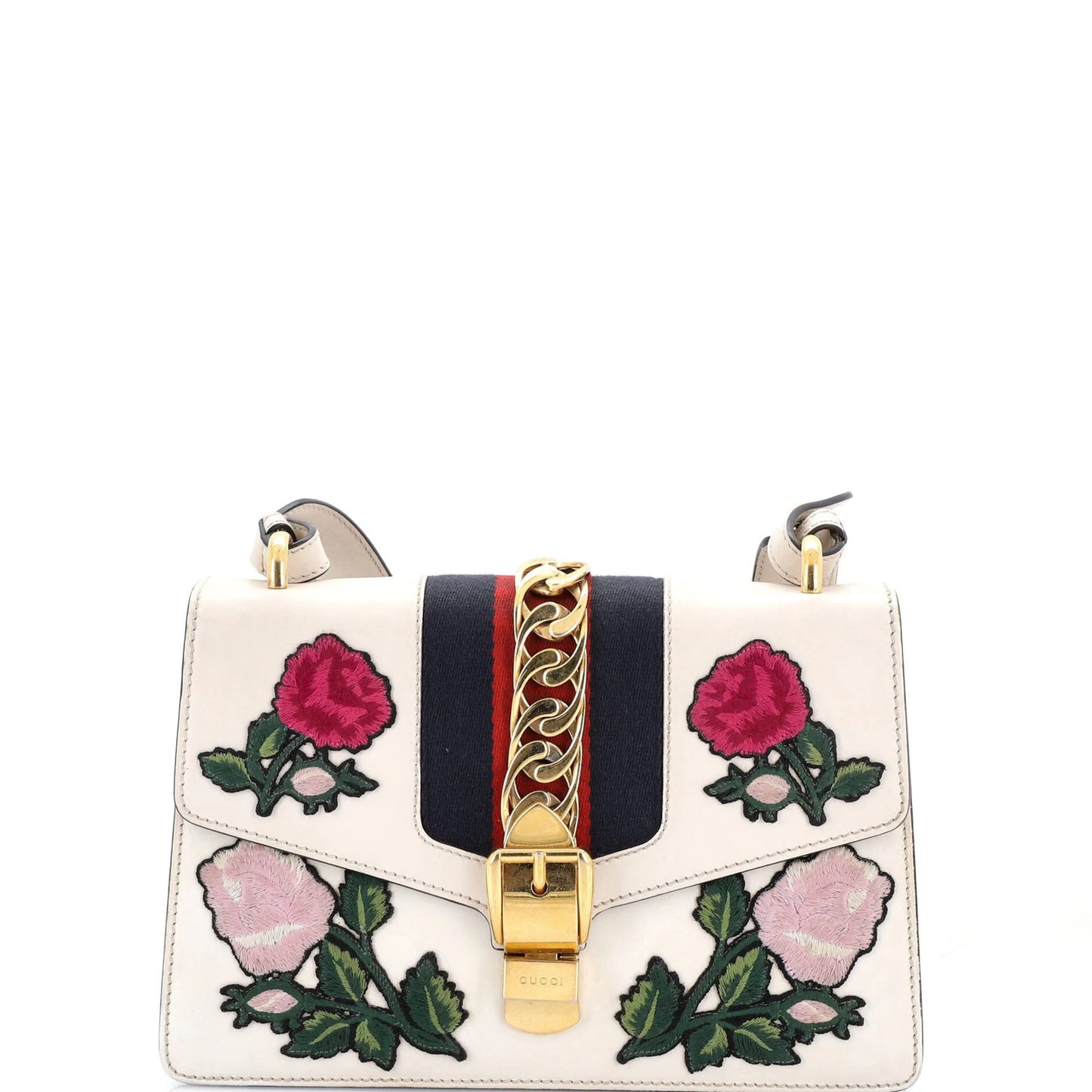 Gucci Sylvie Shoulder Bag Embroidered Leather Small