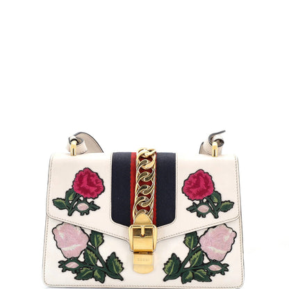 Gucci Sylvie Shoulder Bag Embroidered Leather Small