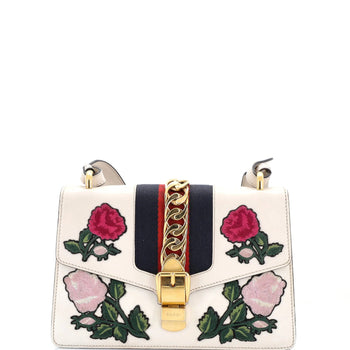 Gucci Sylvie Shoulder Bag Embroidered Leather Small