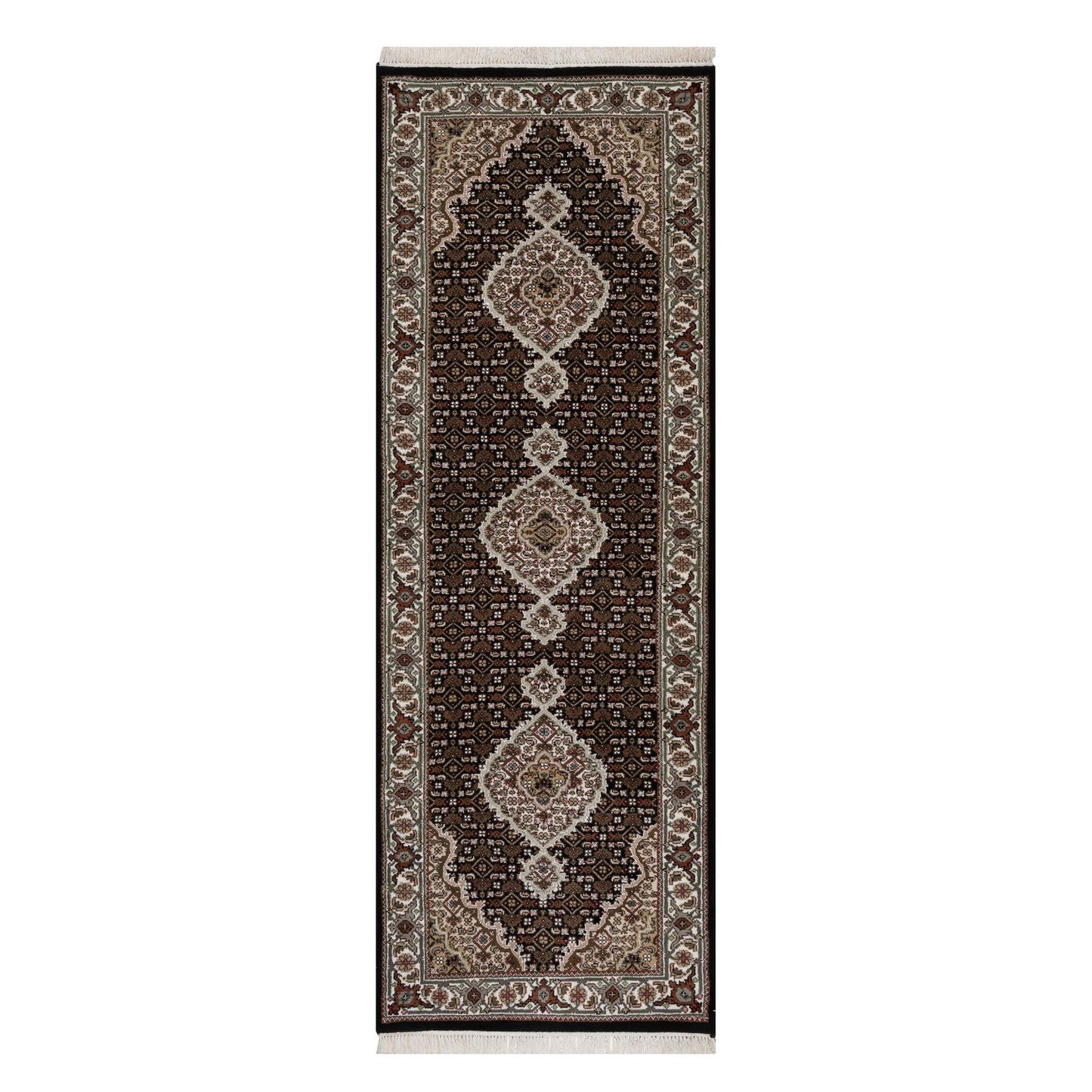 2'9"X8' Black Tebraz Mahi Medallion Design Hand Knotted Wool Runner Rug