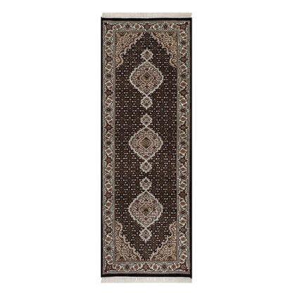2'9"X8' Black Tebraz Mahi Medallion Design Hand Knotted Wool Runner Rug