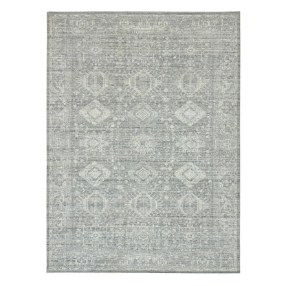 9'X12' Cloudy Gray Karajeh Design 100% Wool Hand Loomed Oriental Rug