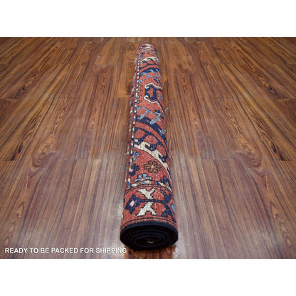 4'1"X5'9" Coral Red Afghan Ersari Pure Wool Hand Knotted Oriental Rug